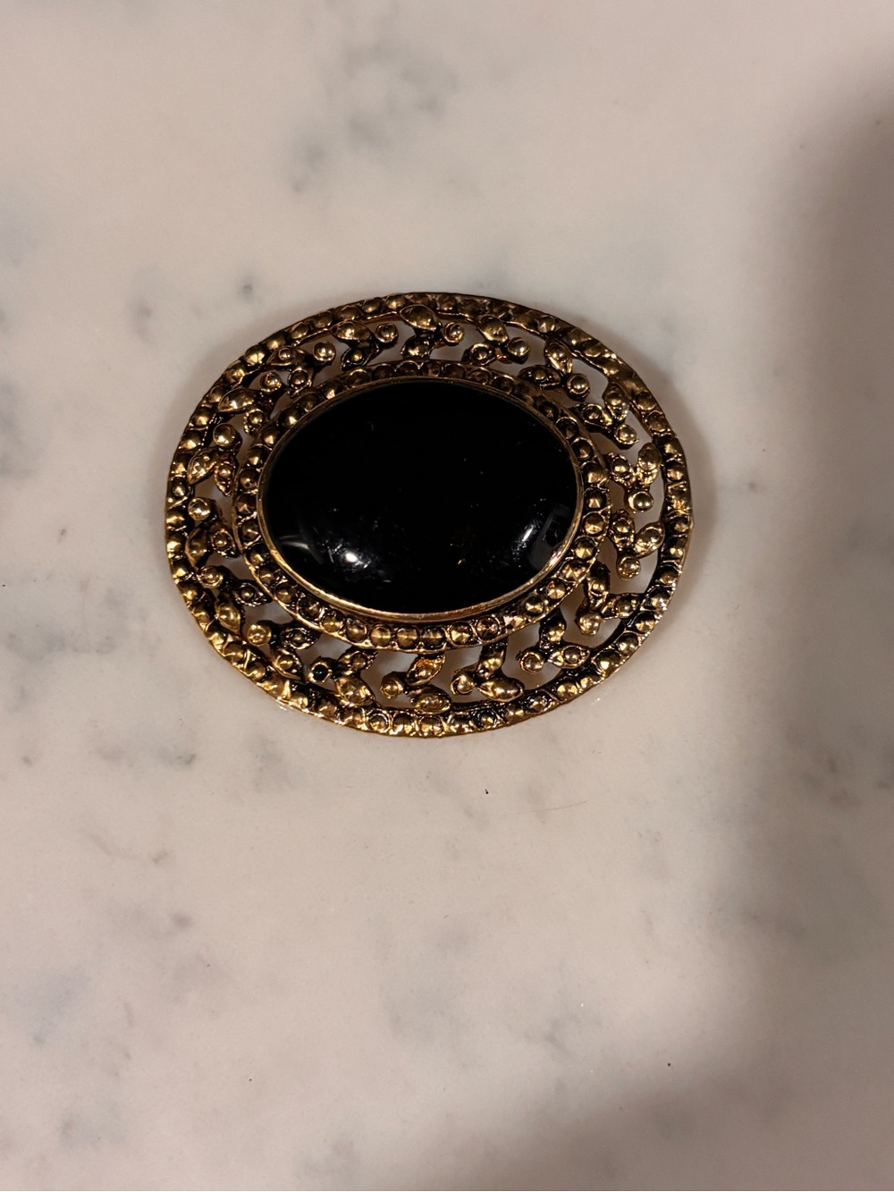 Gold & Black Vintage-Inspired Oval Brooch